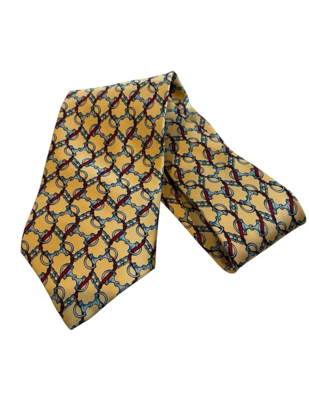 Richards - Silk Patterned Tie in Yellow with Red & Blue Accents, Necktie. Silk